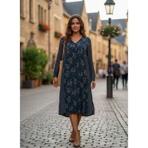 Thin Air Dress Womens Sz M Floral Print Button Down Long Sleeve Cottagecore Boho